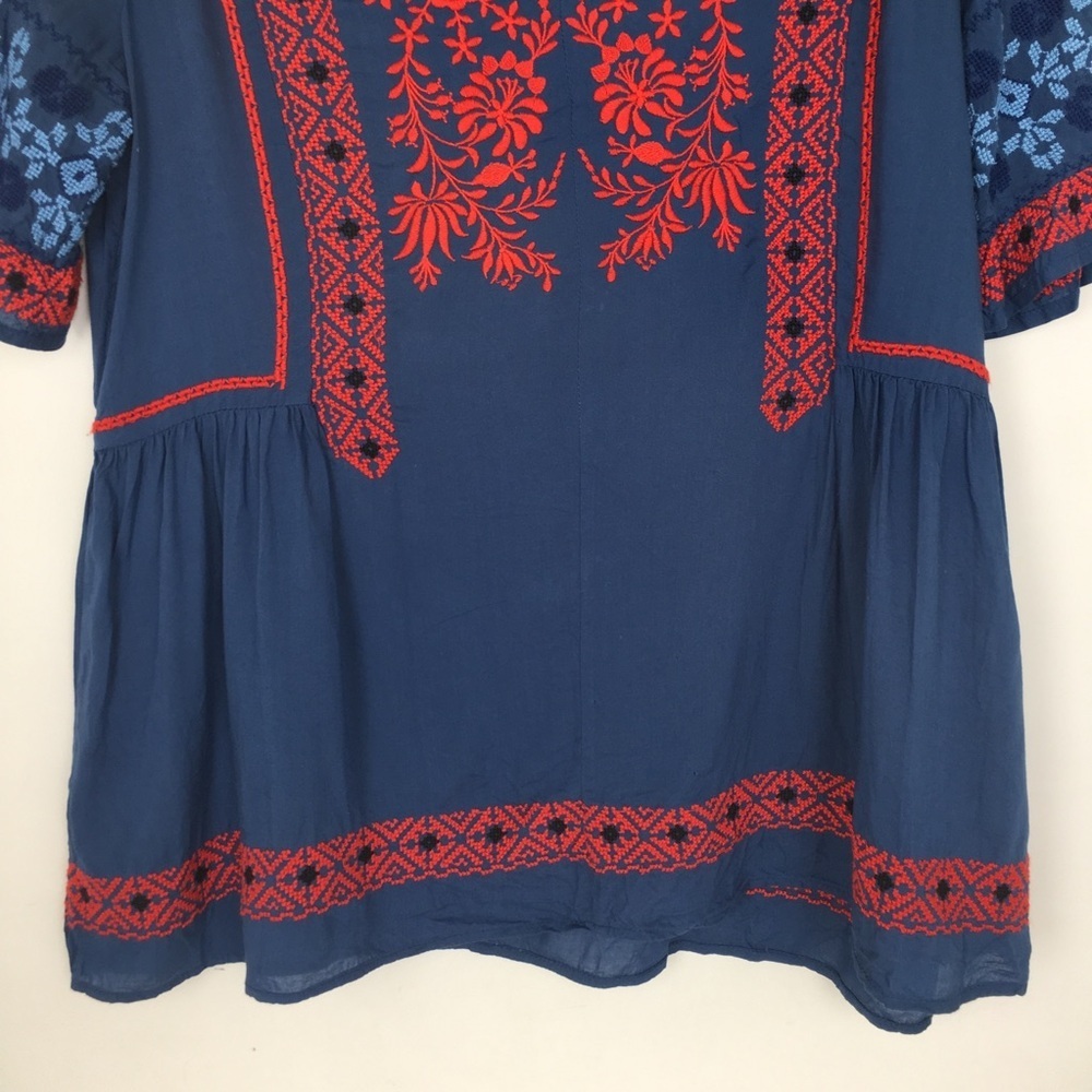 Sundance Fable Embroidered Boho Top Blouse Blue Red Rayon Women’s Size XS - Picture 4 of 10
